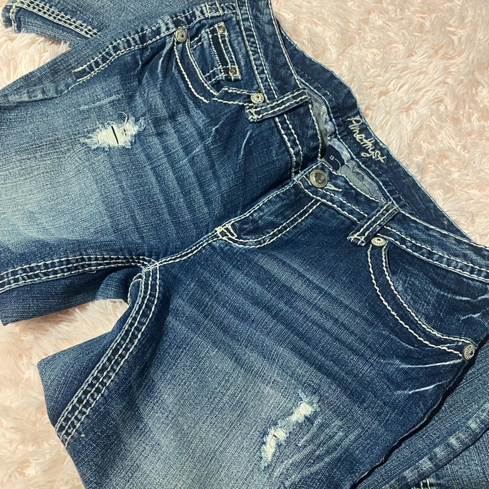 Amethyst Lowrise Flare Jeans with rips and gems 13